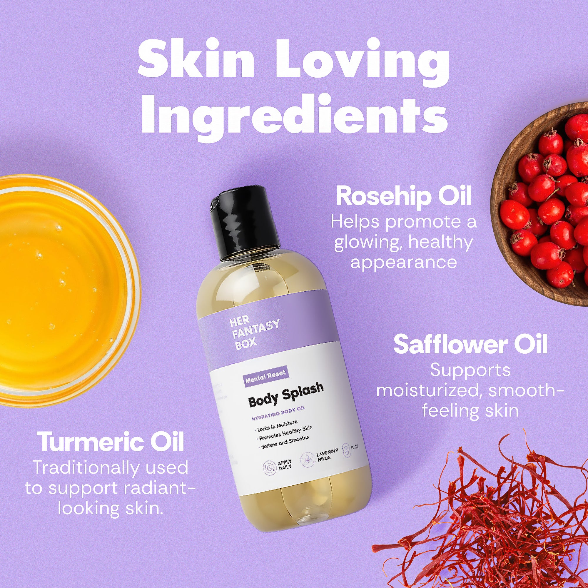 Body Splash - Skin Smoothing Body Oil (Mental Reset – Lavender & Vanilla CALMING SPA SCENT) - Image 4