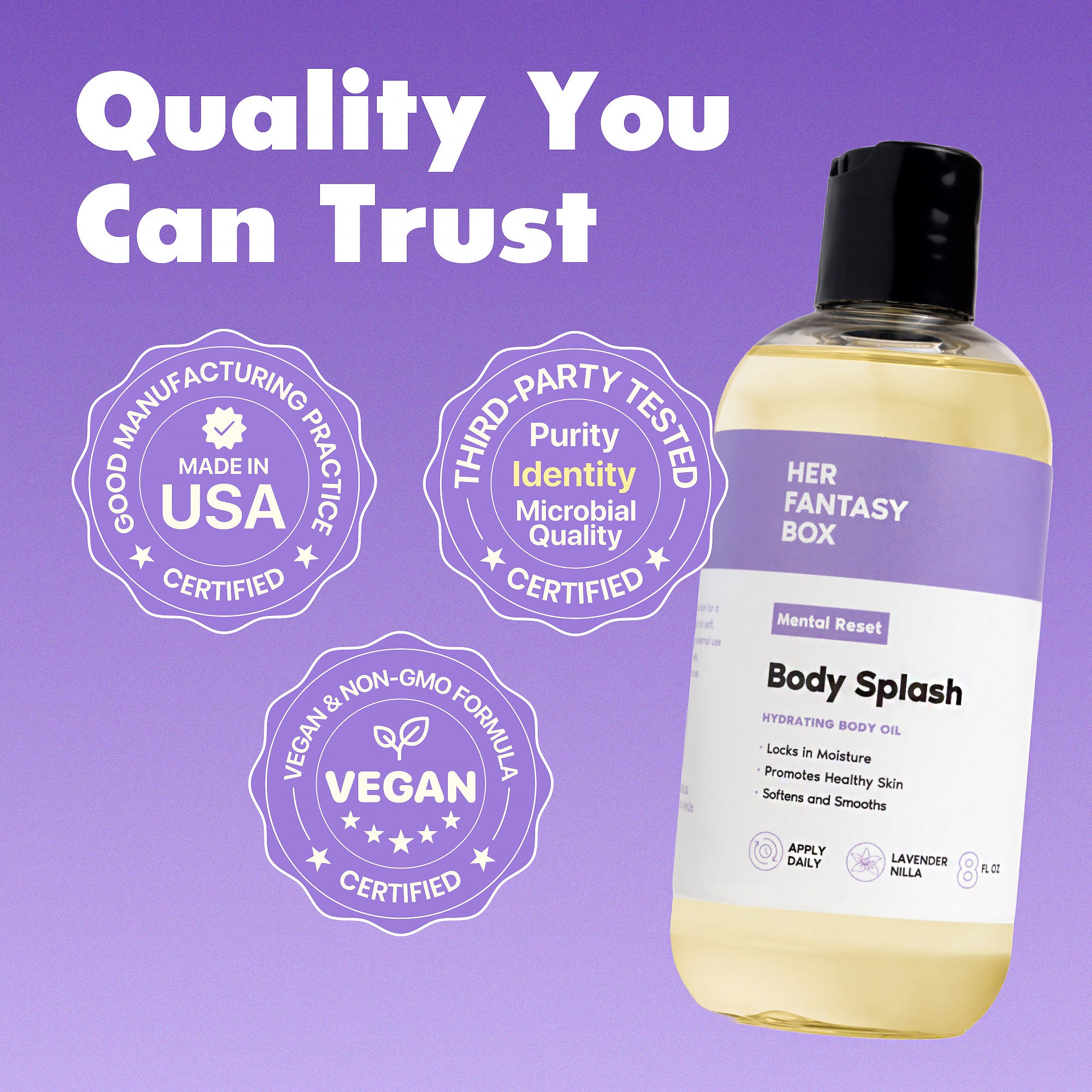 Body Splash - Skin Smoothing Body Oil (Mental Reset – Lavender & Vanilla CALMING SPA SCENT) - Image 5